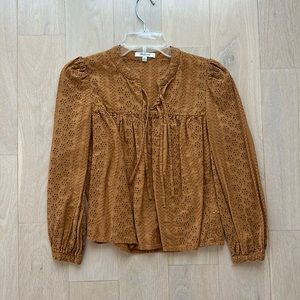 Madewell Long Sleeve Bohemian Eyelet Peasant Tie Top Size XXS